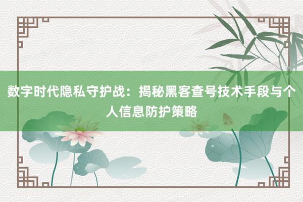 数字时代隐私守护战：揭秘黑客查号技术手段与个人信息防护策略