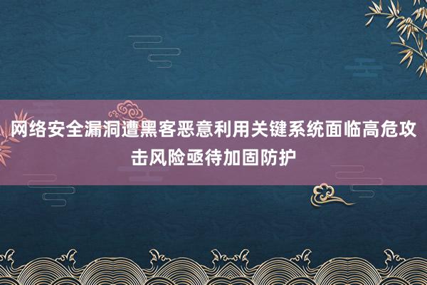 网络安全漏洞遭黑客恶意利用关键系统面临高危攻击风险亟待加固防护