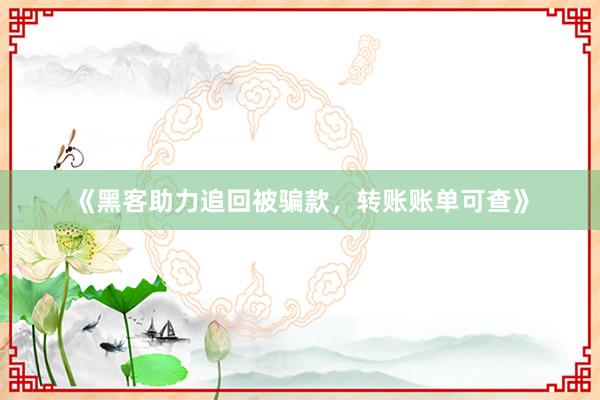 《黑客助力追回被骗款，转账账单可查》